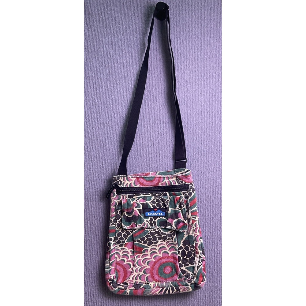 KAVU Limited Edition Floral Crossbody Bag Canvas Festival/Travel Multicolor